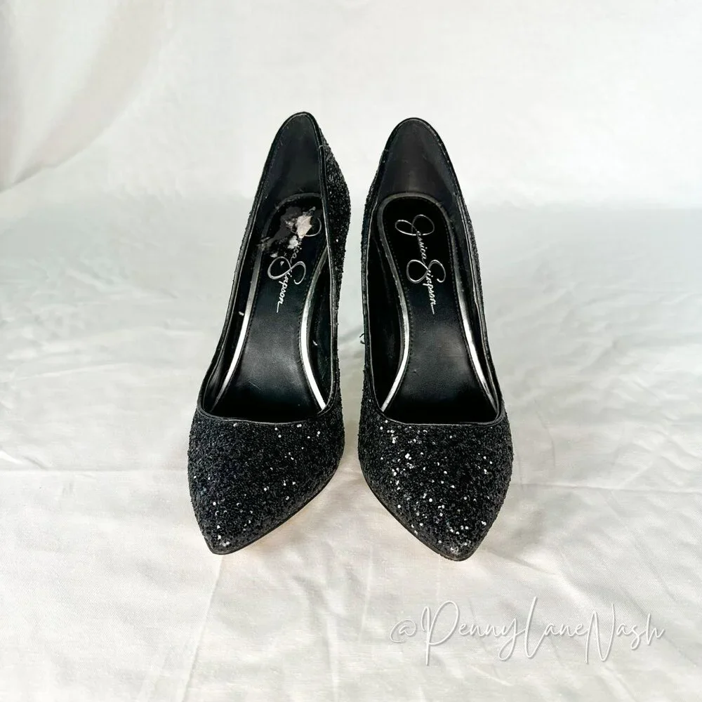 Jessica Simpson Veronica Glitter Pumps Black Size 8 - Picture 2 of 9